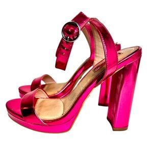 TOPSHOP Platform heels, Size 37, Holographic Hot pink, ankle straps, Glam Party